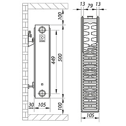 Стальний радіатор 22х500х800.S KOER (бок. підключення) (RAD056)