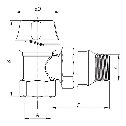 Кран термостатический угловой 3/4“ KOER KR.921-GI (KR2683)