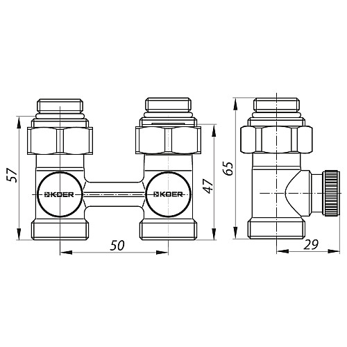 Узел нижнього підключення радіатора прямий 3/4'' (комплект) KOER KR.1131 (KR2815)