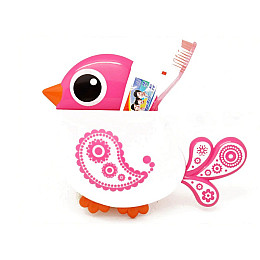 Держатель для зубных щёток настенный UKC в форме птички на трёх присосках 00196 Розовый