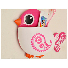 Держатель для зубных щёток настенный UKC в форме птички на трёх присосках 00196 Розовый