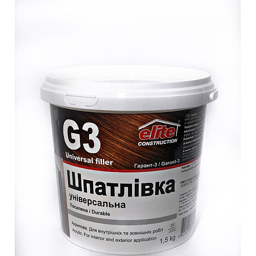 Шпаклівка фінішна універсальна посилена Elite Construction Гарант-3 1.5 кг Білий