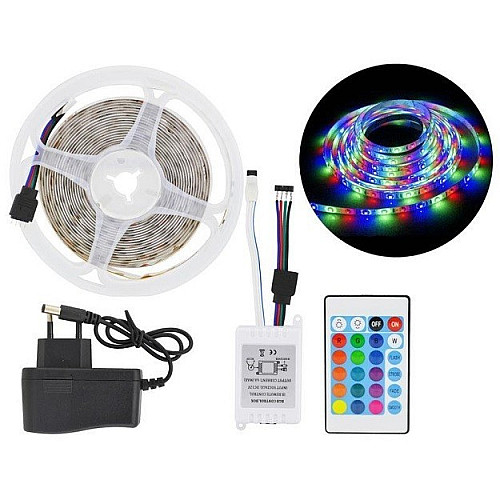Світлодіодна стрічка комплект Led SMD 3528 RGB 54 LED/m 5 м Різнокольорова