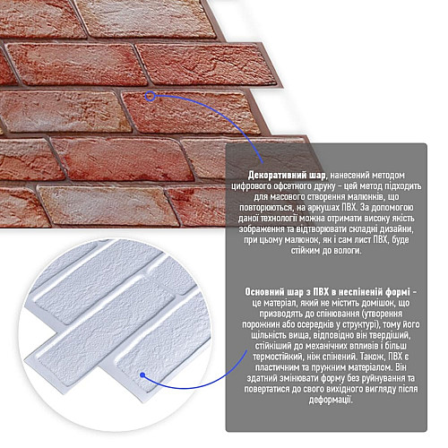 Декоративная ПВХ панель кирпич Sticker Wall SW-00001426 960х480х4 мм Коричнево-розовый