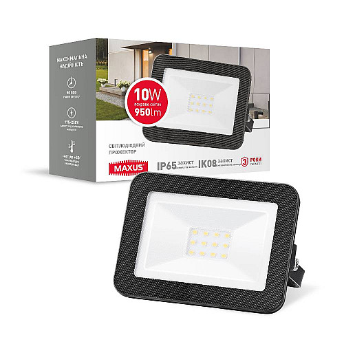 Светодиодный прожектор Maxus FL-01 10W 5000K Black (1349)
