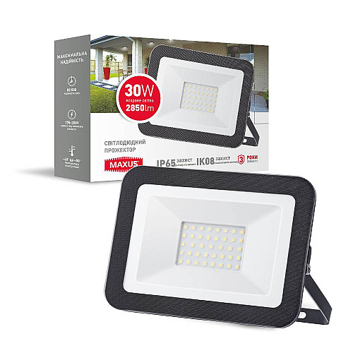 Светодиодный прожектор Maxus FL-01 30W 5000K Black (1351)
