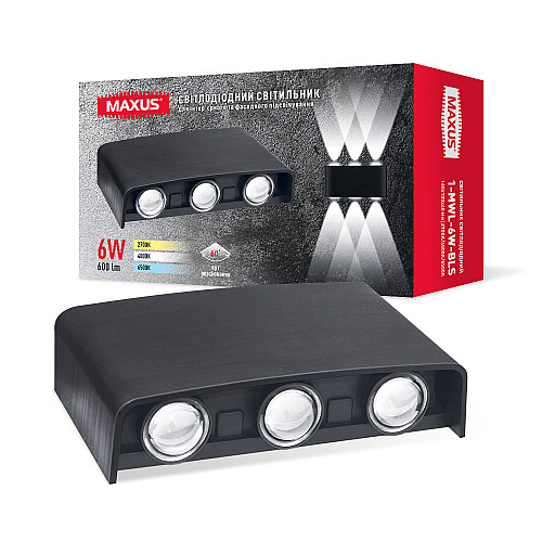 Светильник светодиодный накладной Maxus MWL 6W 3CCT IP65 BL Square Черный (1804)