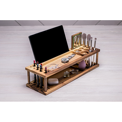 Деревянный холдер для хранения косметики с зеркалом ecoWalnut 440x140x110 мм