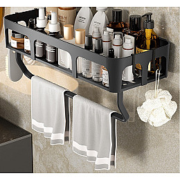 Настенная полка для хранения в ванной с держателем для полотенец ANbeauty Черная (AN0103401)