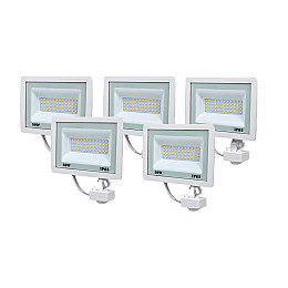 Комплект светодиодных прожекторов Lightwell 50W с датчиком движения 5 шт (LW-FL-W-50-S)