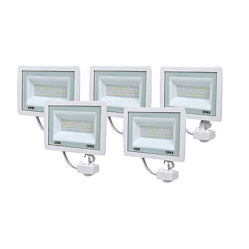 Комплект светодиодных прожекторов Lightwell 50W с датчиком движения 5 шт (LW-FL-W-50-S)