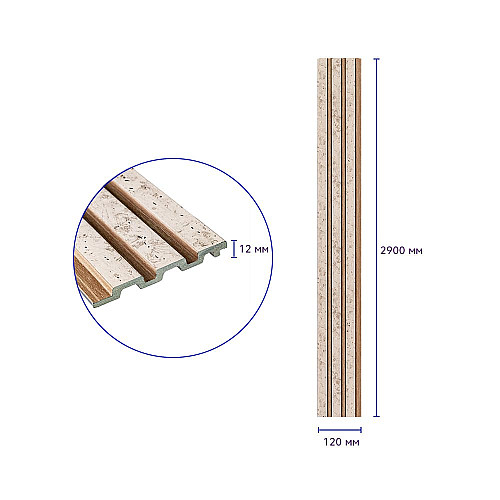 Декоративная стеновая рейка Sticker Wall PS 2900x120x12 мм Бежевый (SW-00001742)
