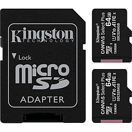 Карта пам'яті MicroSDXC 2x64GB UHS-I Class 10 Kingston Canvas Select Plus R100MB/s SD-адаптер (SDCS2/64GB-2P1A)
