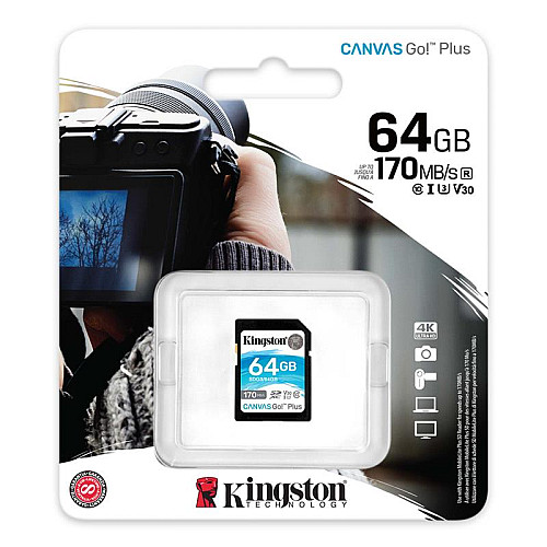 Карта пам'яті SDXC 64GB UHS-I/U3 Class 10 Kingston Canvas Go! Plus R170/W70MB/s (SDG3/64GB)