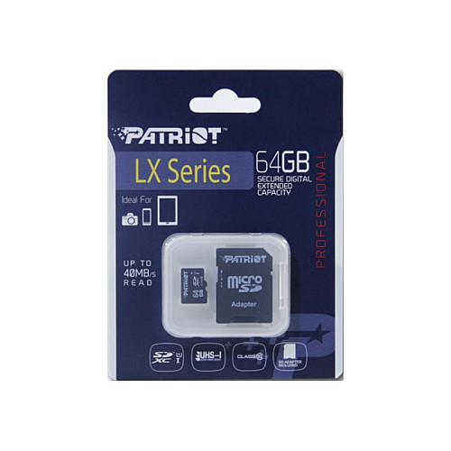 Карта пам'яті MicroSDXC 64GB UHS-I Class 10 Patriot LX + SD-адаптер (PSF64GMCSDXC10)