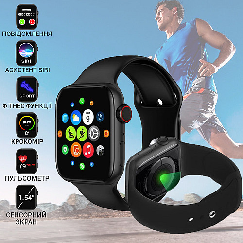 Умні смарт годинники-телефон SMART WATCH T 500-1.54 Дюйма Black