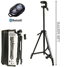 Універсальний штатив трипод TriPod 380A 0.5-1.35м розкладний для камери та телефону переносний з рівнем і чохлом тринога + Bluetooth пульт