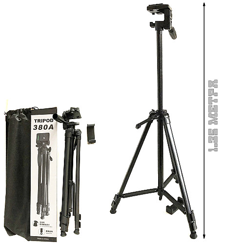 Универсальный штатив трипод TriPod 380A 0.5-1.35м раскладной для камеры и телефона переносной с уровнем и чехлом тринога+Bluetooth пульт