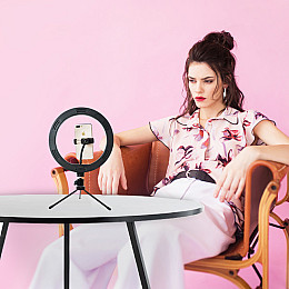 Светодиодная кольцевая лампа с мини штативом MJ26 RGB диаметром 26см