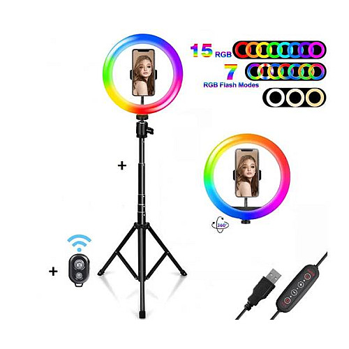 Студийная 360° светодиодная LED лампа со штативом XPRO LIVE LIGHT RGB MJ38 диаметр - 38см