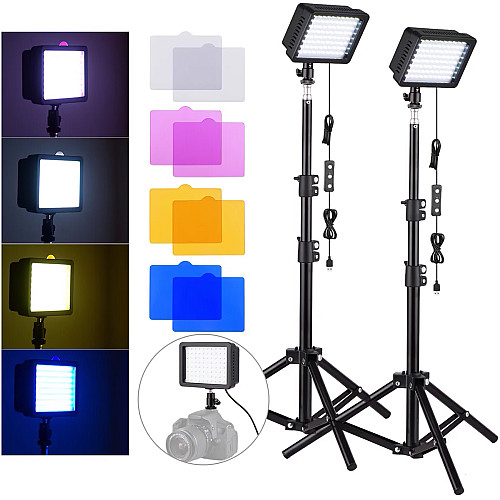 Комплект освещения из 2-х светодиодных LED панелей со штативами Andoer VLK-02 Черный