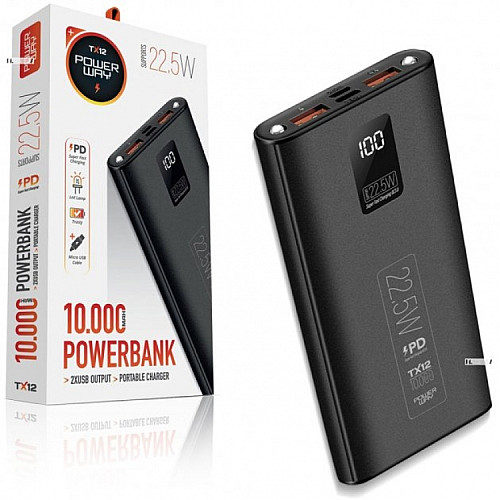 Портативная батарея с фонариком Mine 10000 mAh Power Bank 22.5W type-c Черный (hub_umyl3a)