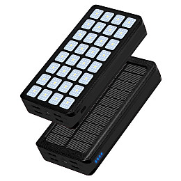 УМБ Power Bank Solar 30000 mAh + фонарик с солнечной панелью PS-900 Влагозащищен Черный (PS-90030)