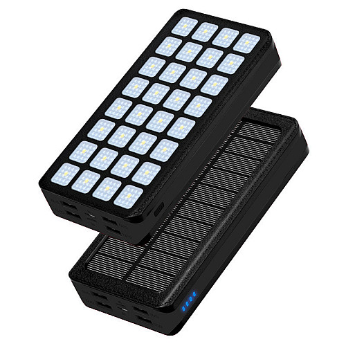 УМБ Power Bank Solar 30000 mAh + ліхтарик з сонячною панеллю PS-900 Влагозахищений Чорний (PS-90030)