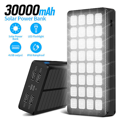 УМБ Power Bank Solar 30000 mAh + ліхтарик з сонячною панеллю PS-900 Влагозахищений Чорний (PS-90030)