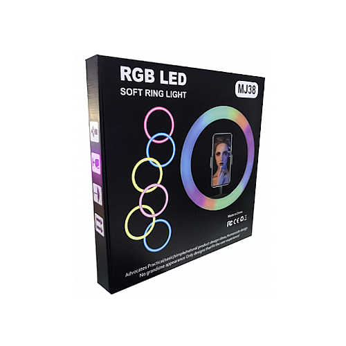 Кольцевая светодиодная LED лампа RIAS MJ38 RGB 38см Разноцветная с держателем USB управление на проводе