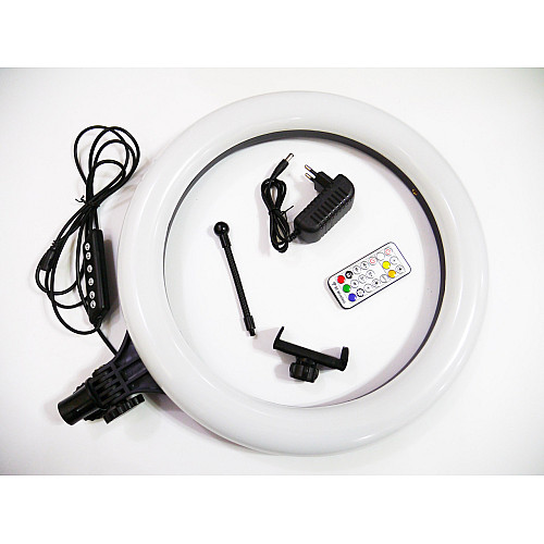 Кольцевая светодиодная LED лампа RIAS MJ38 RGB 38см Разноцветная с держателем USB управление на проводе