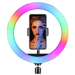 Кольцева світлодіодна LED лампа RIAS RGB-260 26см Різнокольорова з тримачем USB управління на проводі