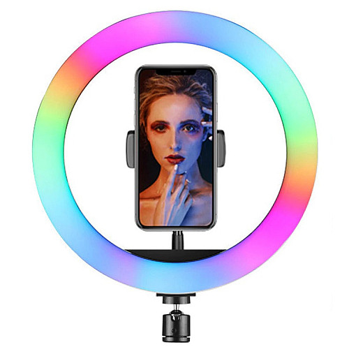 Кольцева світлодіодна LED лампа RIAS RGB-260 26см Різнокольорова з тримачем USB управління на проводі
