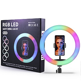 Кольцева світлодіодна LED лампа RIAS MJ33 RGB 33см Різнокольорова з тримачем USB управління на проводі