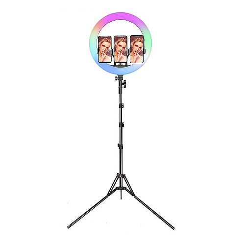 Кольцевая светодиодная LED лампа RIAS MJ36 RGB 36см Разноцветная на 3 держателя USB управление на проводе