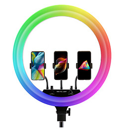 Кольцевая светодиодная LED лампа RIAS MJ18 RGB 45см Разноцветная на 3 держателя USB управление на проводе
