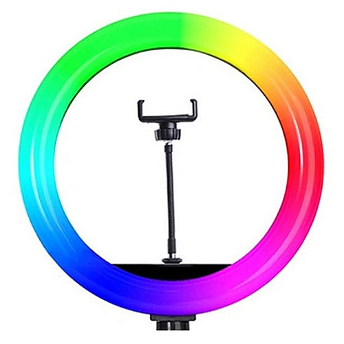 Кольцевая светодиодная LED лампа RIAS MJ26 RGB 26см Разноцветная с держателем USB управление на проводе