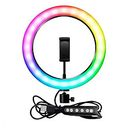 Кольцева світлодіодна LED лампа RIAS MJ26 RGB 26см Різнокольорова з тримачем USB управління на проводі