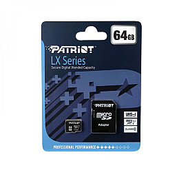 Карта пам'яті з адаптером Micro SDXC Patriot LX Series 64gb UHS-1 10 Class 10 Чорна