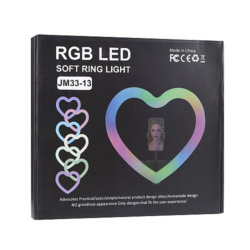Кольцевая лампа RGB JM33-13 в форме сердечка 33 см шириной от 5.2 до 10.5см Black