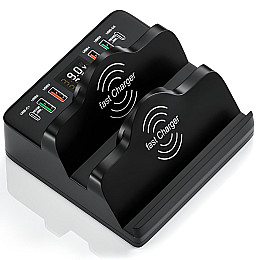 Док-станция с беспроводной зарядкой Addap MCS-F6 с 6 портами 80W Black