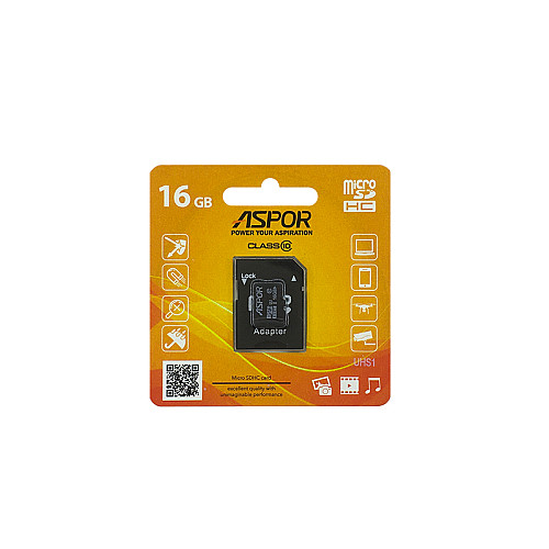 Карта памяти Aspor MicroSDHC 16GB UHS-I (Class 10) + SD адаптер