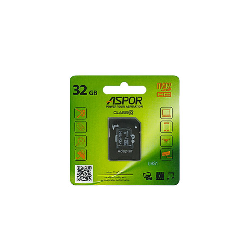 Карта пам'яті Aspor MicroSDHC 32GB UHS-I (Class 10) + SD адаптер