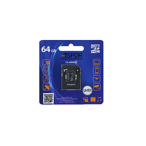 Карта пам'яті Aspor MicroSDHC 64GB UHS-I (Class 10) + SD адаптер