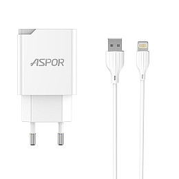 Сетевое зарядное устройство Aspor A826 PD (20W/USB/Type-C) + кабель USB – Lightning- белый