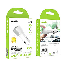 Автомобільне зарядне пристрій Avantis A910 Grand style (2USB/2.4A) + USB кабель Micro-білий