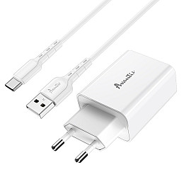Сетевое зарядное устройство Avantis A425 QC3.0 (1USB/3A/18W) + USB кабель Type-C-белый
