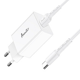 Сетевий зарядний пристрій Avantis A425 QC3.0 (1USB/3A/18W) + USB кабель Type-C-білий