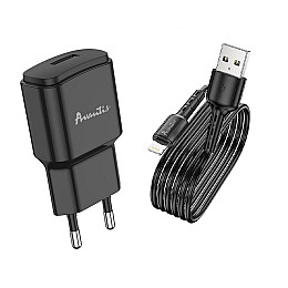 Сетеве зарядний пристрій Avantis A480 Orion (1USB/2.1A) + USB кабель Lightning - чорний