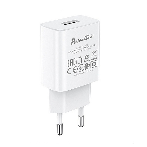 Сетеве зарядний пристрій для Avantis A820 (1USB/2.4A) - білий